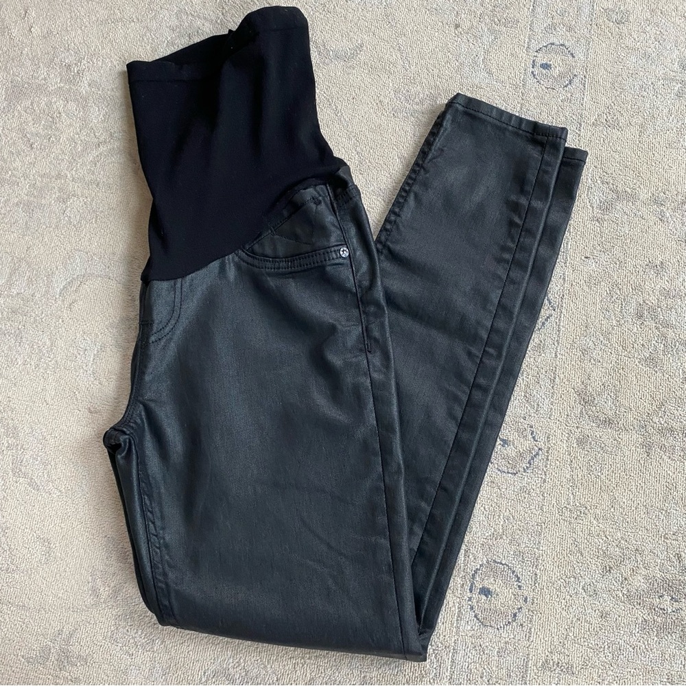 Vigoss Maternity Jeans Wax Coated Slim Fit Size 27 Black